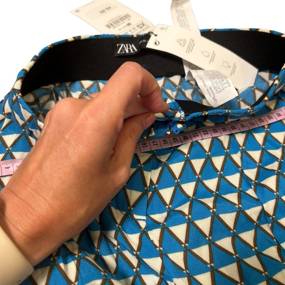 NWT Zara blue geometric satin set size XS shirt and pants flare 70a bloggers - Picture 11 of 14
